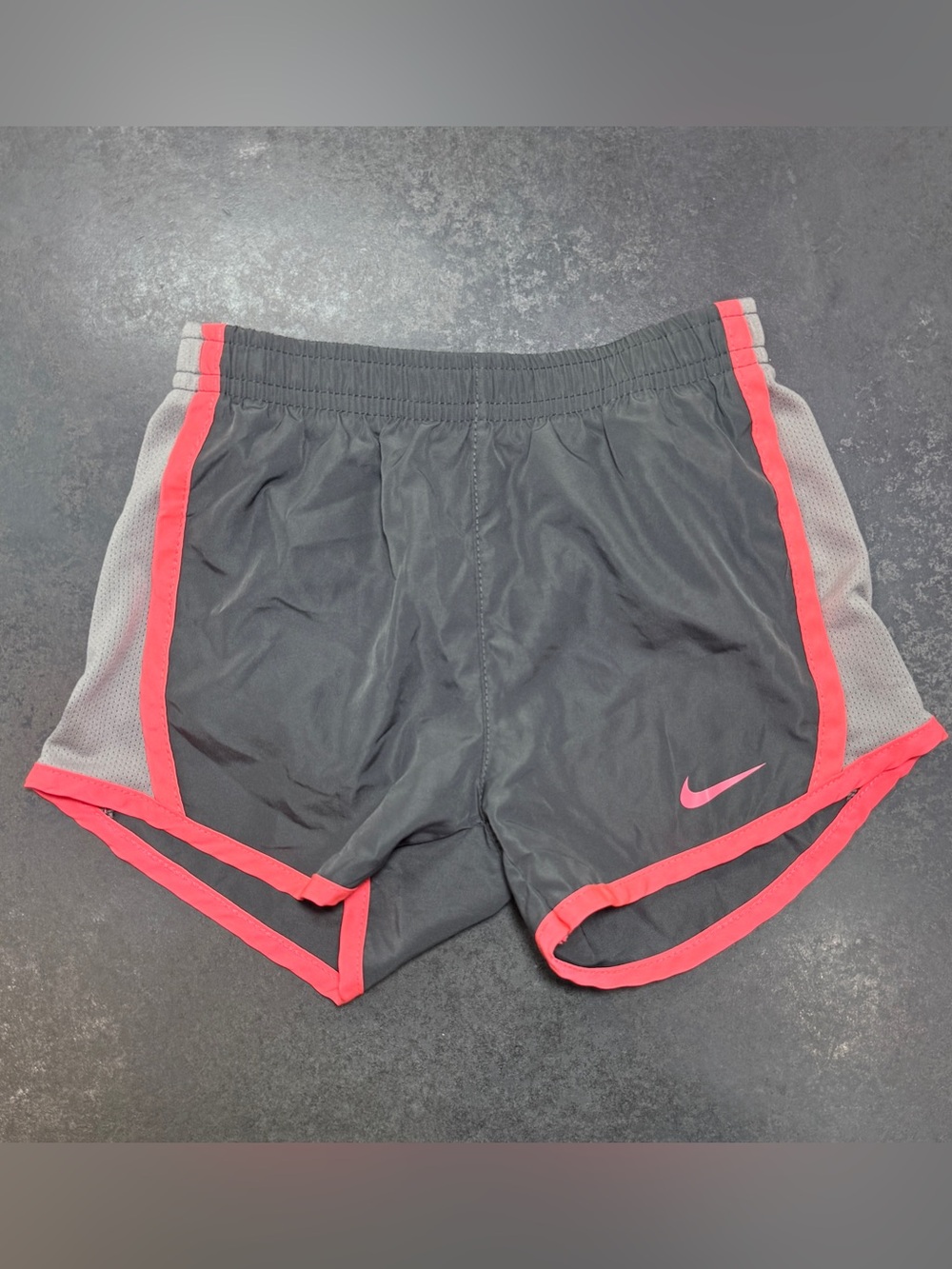 Nike Women’s Gray Athletic Shorts with Bright Coral Trim and Swoosh